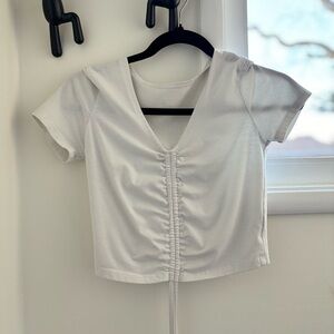 White Ruched V-Neck Women's Top